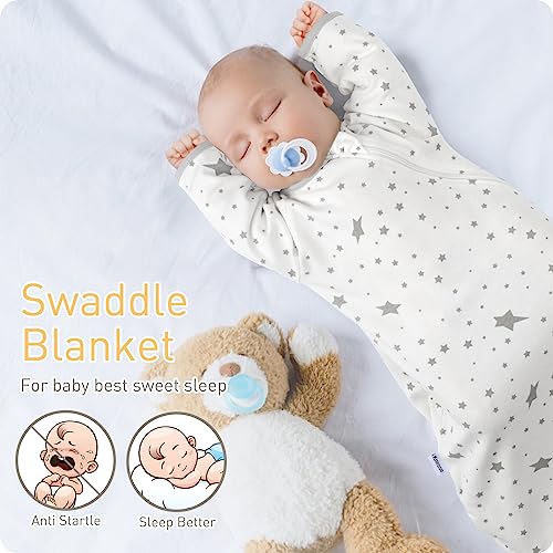 Knirose Transitional Baby Swaddling Sack with Arms Up Length Sleeves Mitten Cuffs 0-3 Months Wearable Swaddling Blanket Sleeping Bag Cotton for Newborns Boys Girls Sleep Sacks Snug Fit Calms Startle Reflex - Image 2