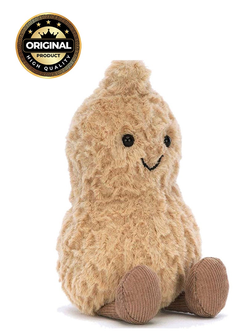 Amuseables Peanut – Soft Plush Peanut with Smiley Face & Corduroy Legs – 15cm Nut Plush for Kids, Décor & Collectors