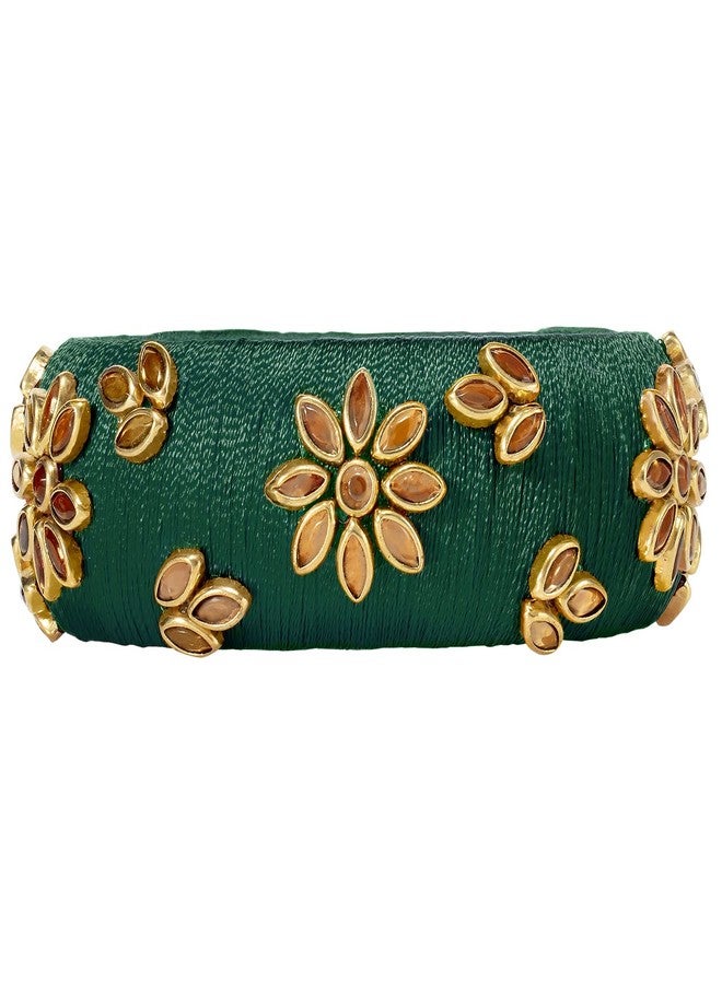 Peora Green Silk Thread Floral Design Fancy Bangle Chuda Chura Set Jewellery for Women Girls Navratri Gift - Image 5