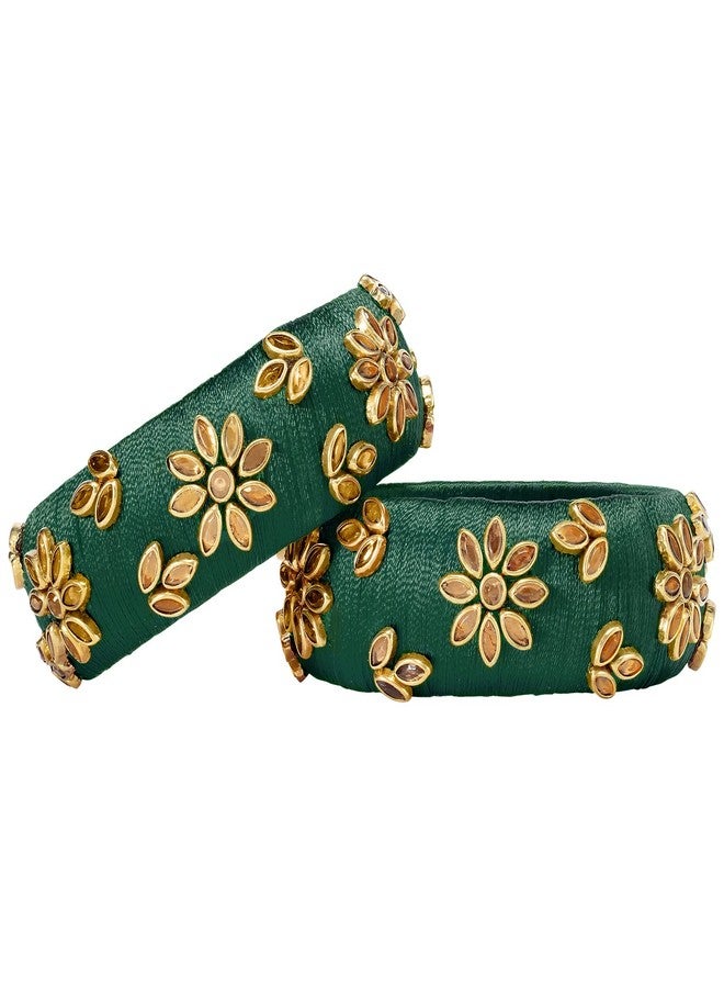 Peora Green Silk Thread Floral Design Fancy Bangle Chuda Chura Set Jewellery for Women Girls Navratri Gift - Image 2