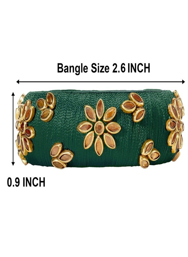 Peora Green Silk Thread Floral Design Fancy Bangle Chuda Chura Set Jewellery for Women Girls Navratri Gift - Image 4