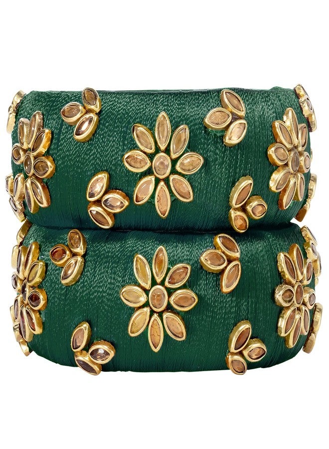 Peora Green Silk Thread Floral Design Fancy Bangle Chuda Chura Set Jewellery for Women Girls Navratri Gift - Image 1