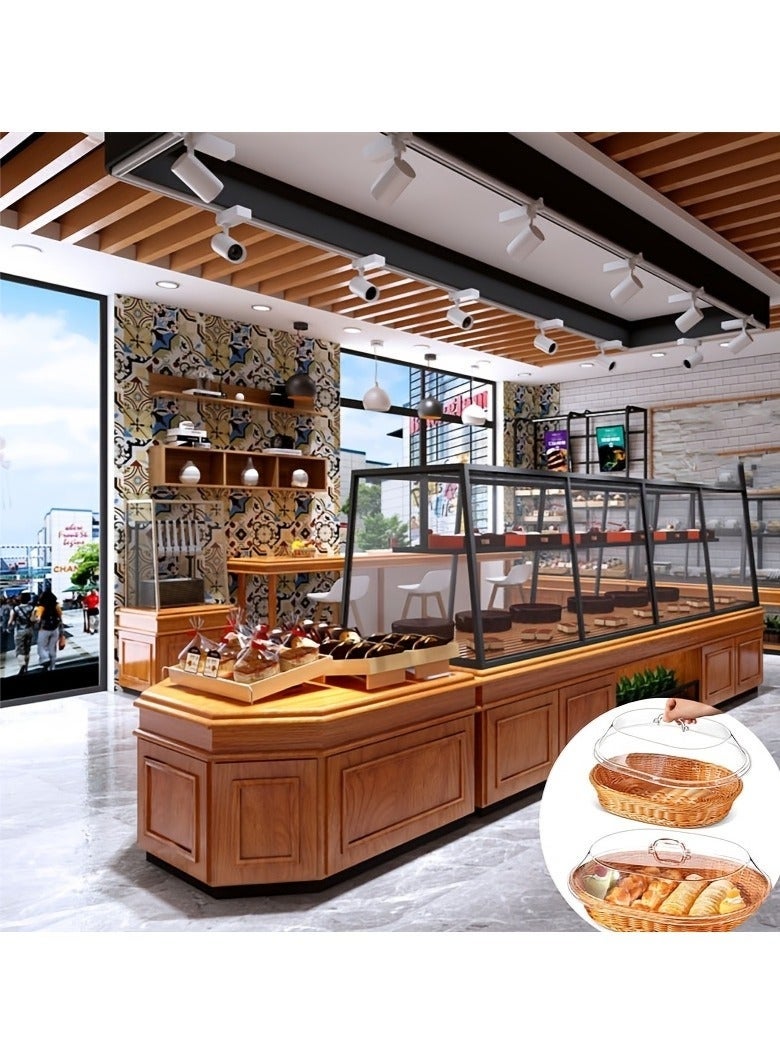 Wicker Bread Basket with Clear Acrylic Lid - Durable, Washable Food Tray for Desserts & Fruits - Perfect for Kitchen, Picnic, and Home Display - Image 5