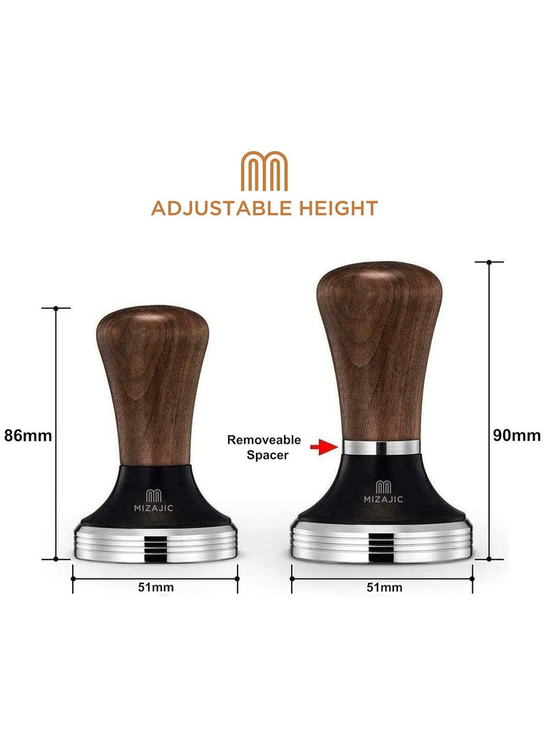 مزاجك سدادة قهوة مقاس 51 مم مع قاعدة مسطحة من الفولاذ المقاوم للصدأ بدرجة الطعام ومقبض من خشب الورد ومطرقة ضغط مسحوق مثالية لمرشحات القهوة مقاس 51 مم - Image 5