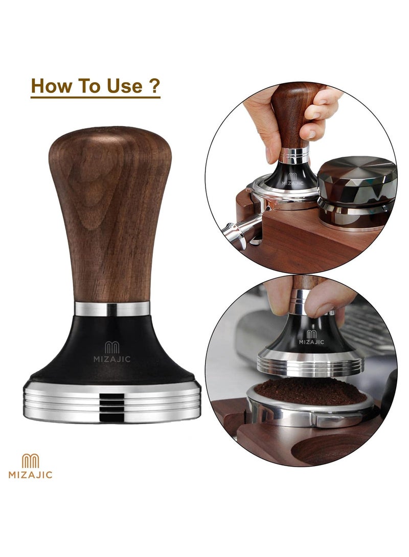 مزاجك سدادة قهوة مقاس 51 مم مع قاعدة مسطحة من الفولاذ المقاوم للصدأ بدرجة الطعام ومقبض من خشب الورد ومطرقة ضغط مسحوق مثالية لمرشحات القهوة مقاس 51 مم - Image 4