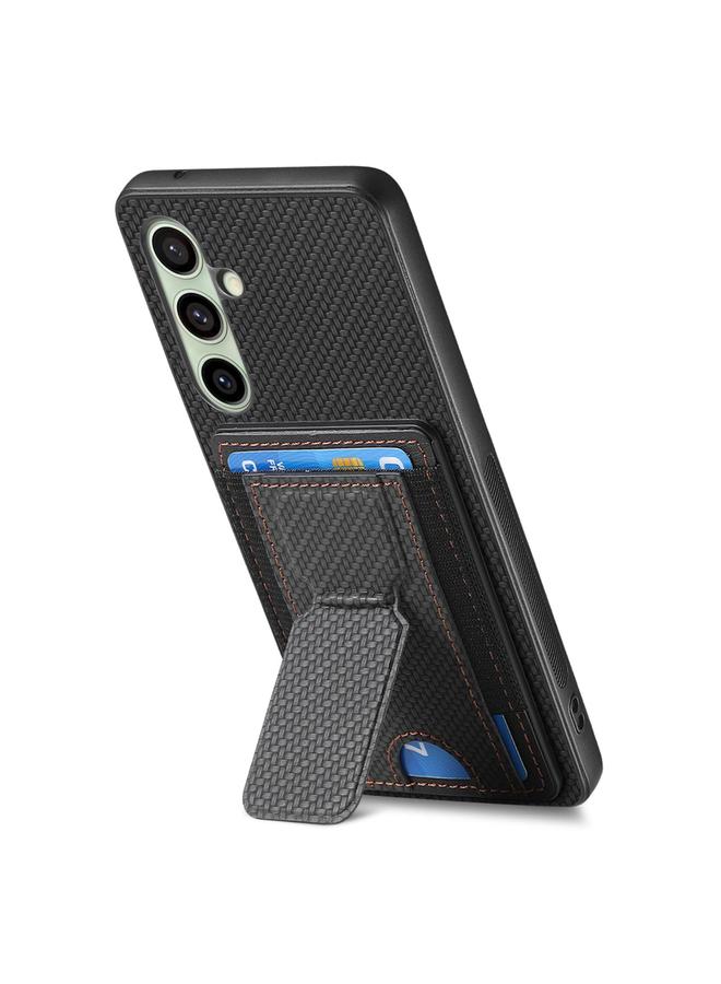 اس-توب جراب هاتف Samsung Galaxy A36 مصنوع من ألياف الكربون مع حامل قابل للطي وحقيبة بطاقات مرنة - Image 3