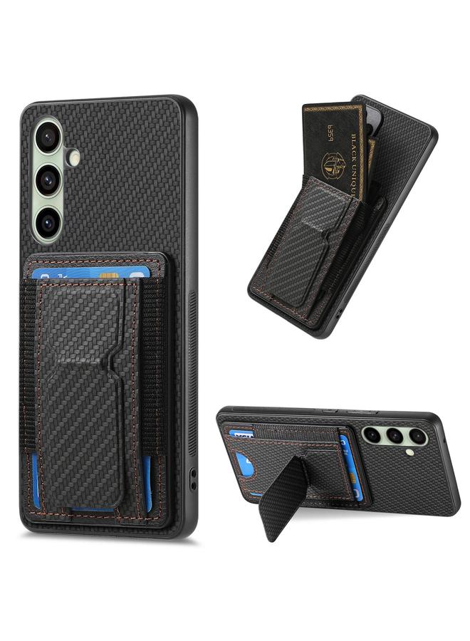 اس-توب جراب هاتف Samsung Galaxy A36 مصنوع من ألياف الكربون مع حامل قابل للطي وحقيبة بطاقات مرنة - Image 1