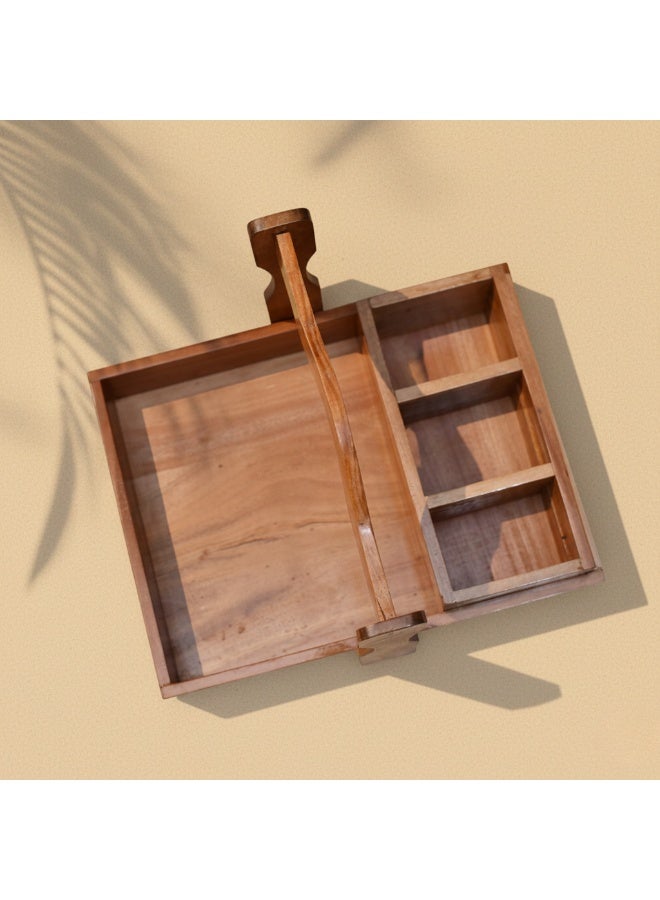 CASA HOME Premium Wooden Serving Caddy with Handle – Multi-Compartment Organizer for Snacks, Nuts, Coffee & Table Accessories - Image 1