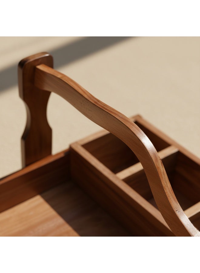CASA HOME Premium Wooden Serving Caddy with Handle – Multi-Compartment Organizer for Snacks, Nuts, Coffee & Table Accessories - Image 2