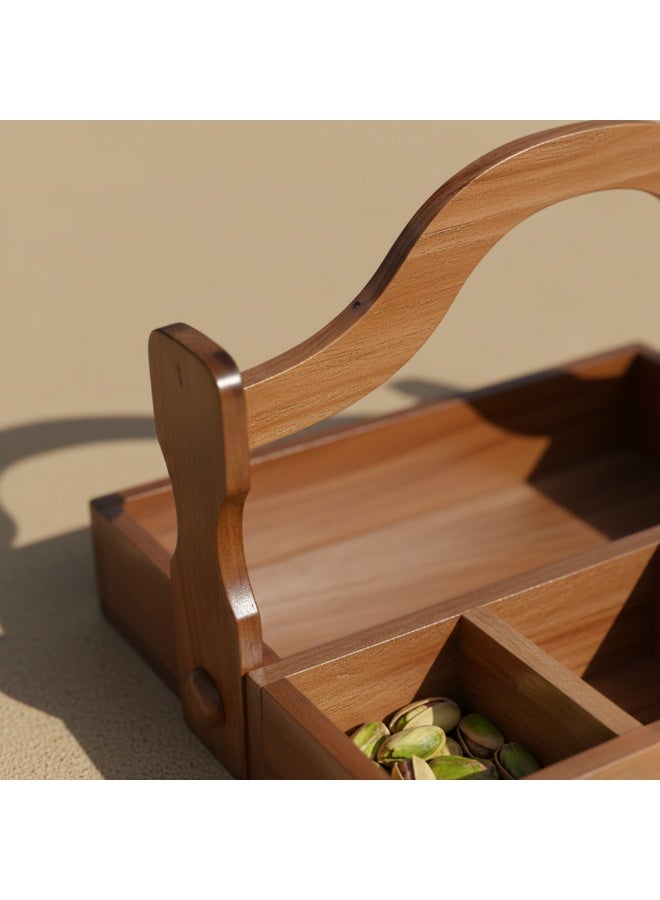 CASA HOME Premium Wooden Serving Caddy with Handle – Multi-Compartment Organizer for Snacks, Nuts, Coffee & Table Accessories - Image 3