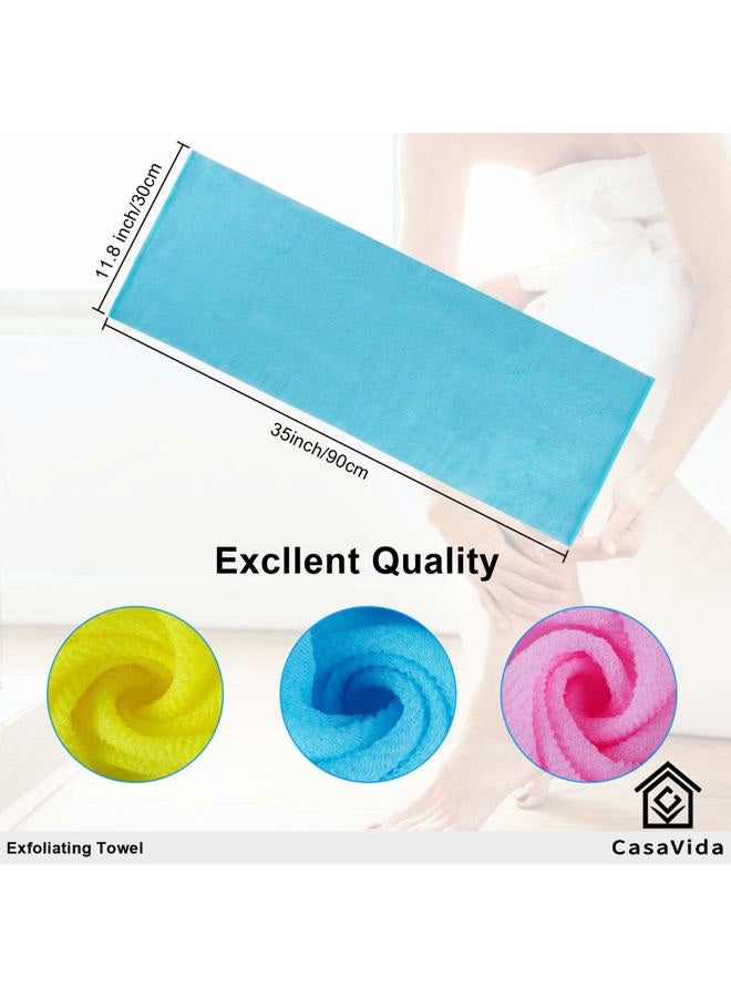 CASAVIDA Exfoliating Washcloth Back Scrubber for Shower Exfoliating Body Scrubber Japanese Beauty Washcloth African Net Sponge Bath Korean Loofah Towel Wash Cloth Shower Scrub Towel 3 Pack (Blue x 3) - Image 1