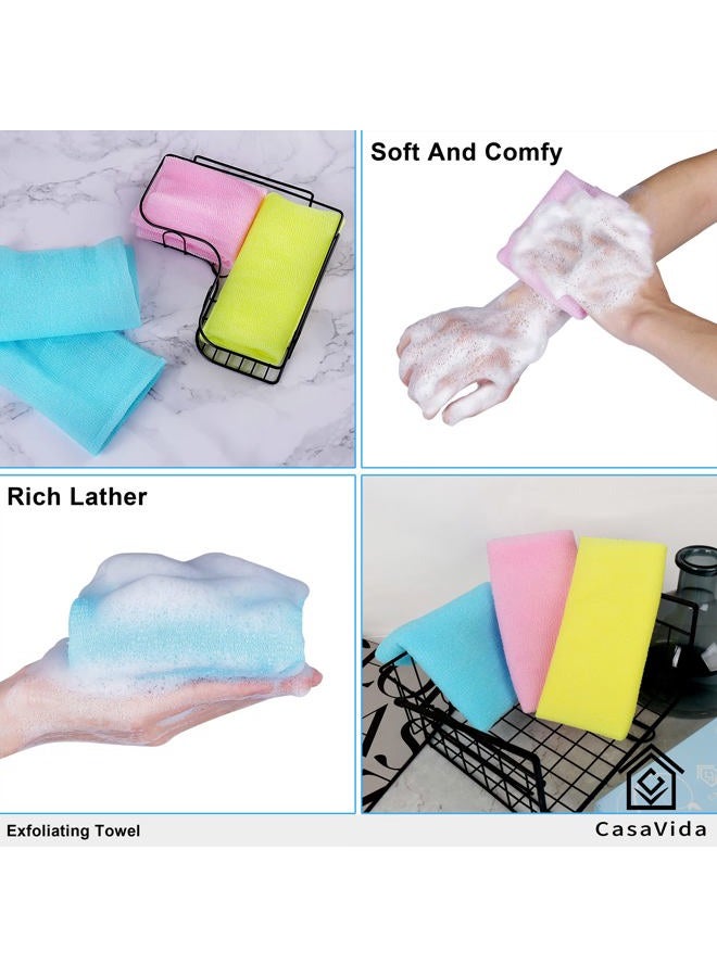 CASAVIDA Exfoliating Washcloth Back Scrubber for Shower Exfoliating Body Scrubber Japanese Beauty Washcloth African Net Sponge Bath Korean Loofah Towel Wash Cloth Shower Scrub Towel 3 Pack (Blue x 3) - Image 2