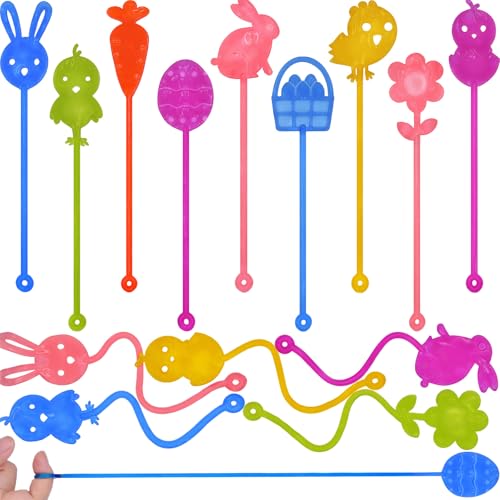 Howzcci 36 Pack Easter Sticky Hands Toys Easter Egg Bunny Chick Carrot Flower Basket Sticky Stretchy Toys for Kids Girls Boys Easter Basket Stuffers Easter Party Favors Gifts - Image 1