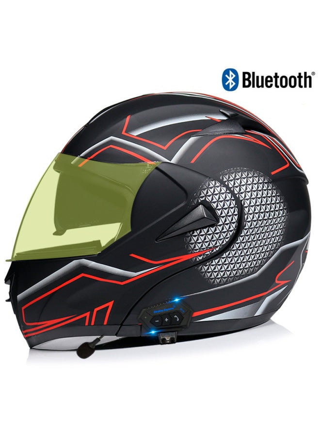 Men's Open Face Electric Motorcycle Bluetooth Helmet with Sub Red Honeycomb Night Brightness Mirror