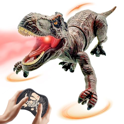 Moskiddo Remote Control Dinosaur Toys for Kids 35 57 812 1012 Electronic RC T Rex Dino Robot Toy for Boys Top Christmas Birthday Gifts for 6 7 8 9 10 11 12 Year Old Boys Color Brown - Image 1