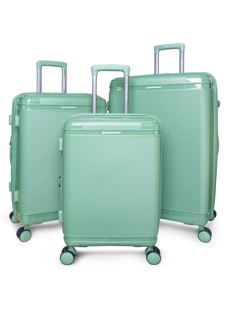 GIORDANO Giordano League Luggage Set PP Hardshell Travel Business Suitcase, Durable Hardside Unbreakable Lightweight Expandable Anti-theft Zip 4 Double Wheel TSA Lock 3pcs Trolley (20+24+28 Inch).Dark Green
