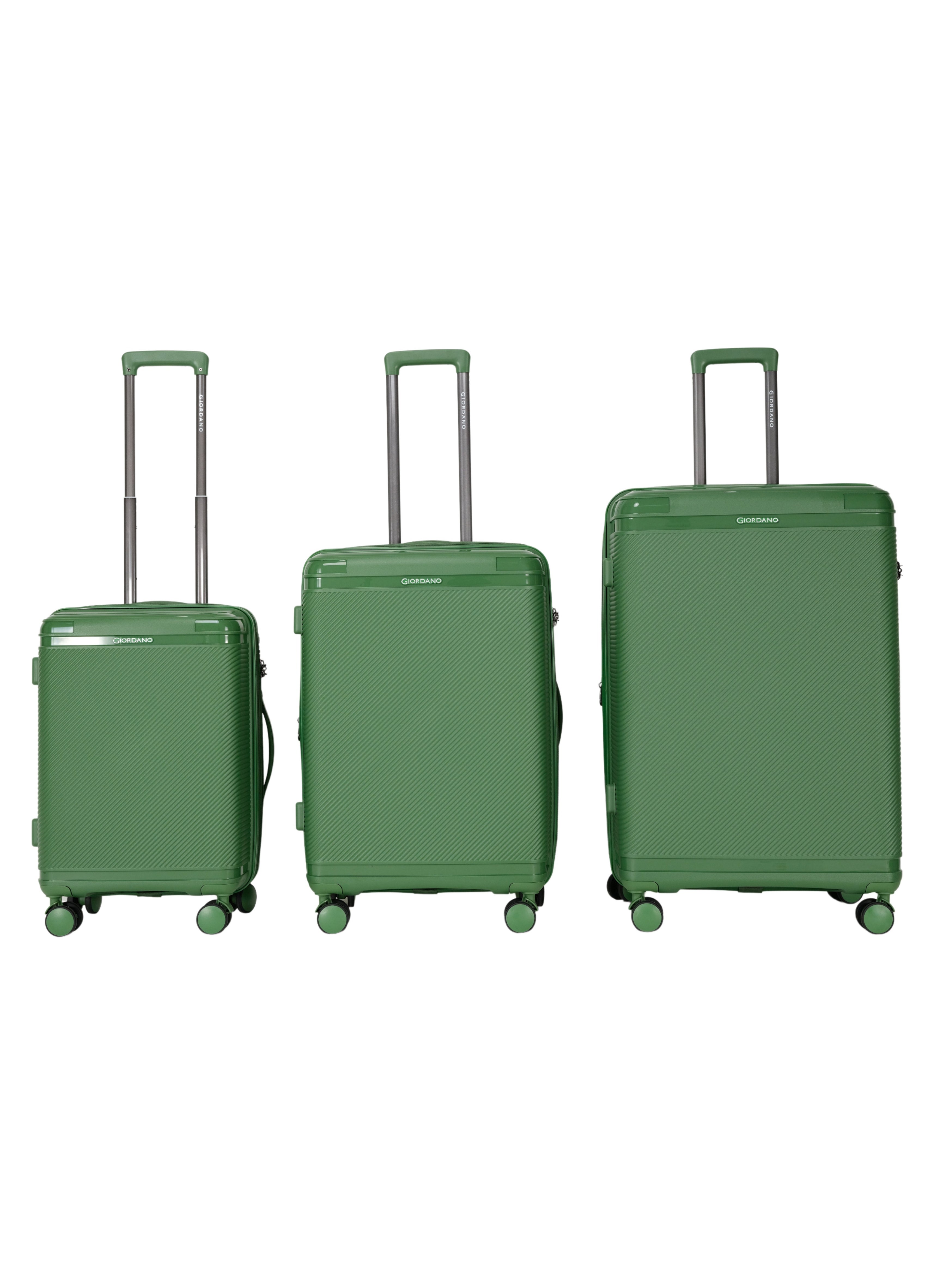 Giordano League Luggage Set PP Hardshell Travel Business Suitcase, Durable Hardside Unbreakable Lightweight Expandable Anti-theft Zip 4 Double Wheel TSA Lock 3pcs Trolley (20+24+28 Inch).Dark Green 