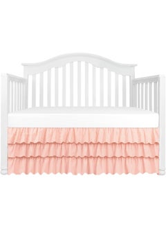 Sahaler Sahaler 3 Tiered Ruffled Crib Skirt Baby Girl Nursery Bedding Dust Ruffle Pink Skirt001  - Image 1