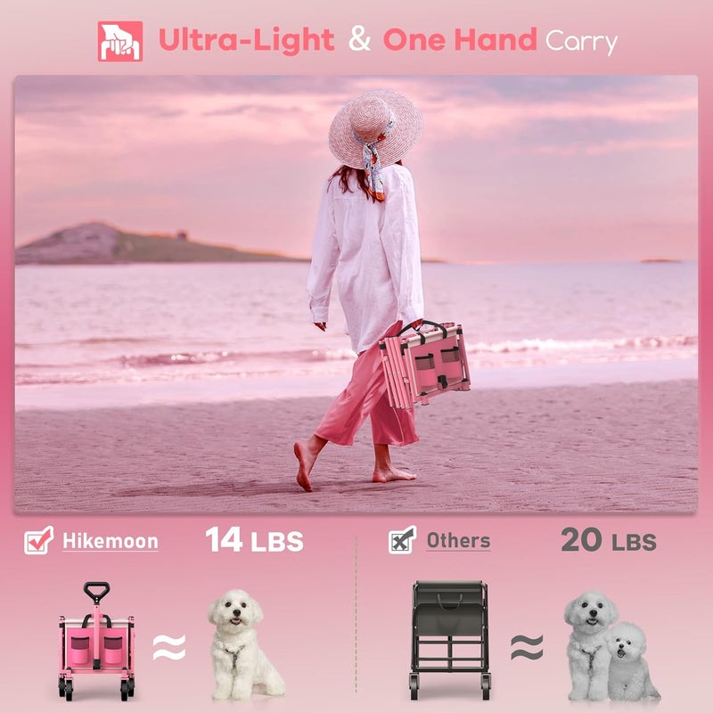 عربة هايكمون 34 بوصة طويلة جدًا قابلة للطي، عربات قابلة للطي، 360 رطلاً، عربة شاطئ قابلة للطي ثقيلة مع عجلات، عربة خارجية محمولة للبقالة والتسوق والحديقة والرياضة والتخييم، وردي - Image 4
