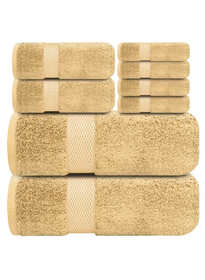 كينغستون طقم مناشف حمام كينجستون عالية الجودة عالية الامتصاص، 2 منشفة حمام، 2 منشفة يد و4 قطع قماش للغسيل، مجموعة مكونة من 8 قطع بيج - Image 1