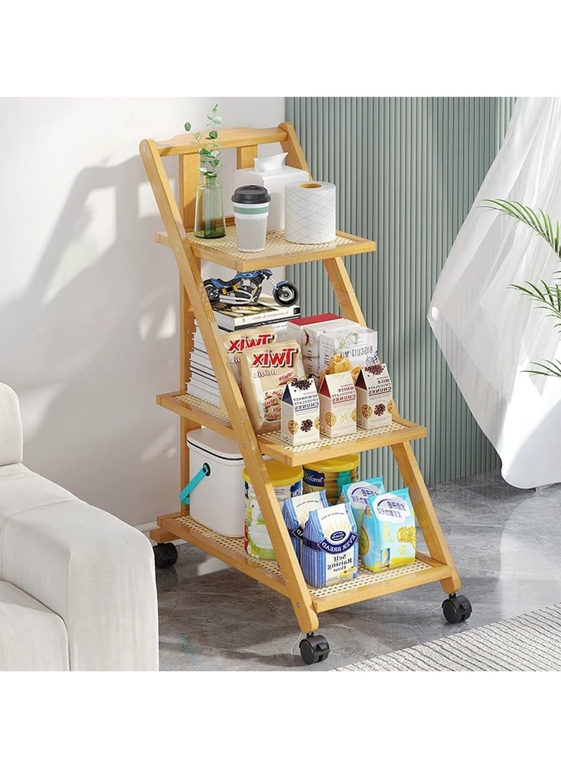 LINGWEI 3-Tier Bamboo Serving Trolley with Wheels – Foldable Rolling Kitchen Cart with Handle for Food, Tea, and Utility Service – Ideal for Home, Restaurant, and Hospitality Use  - Image 3