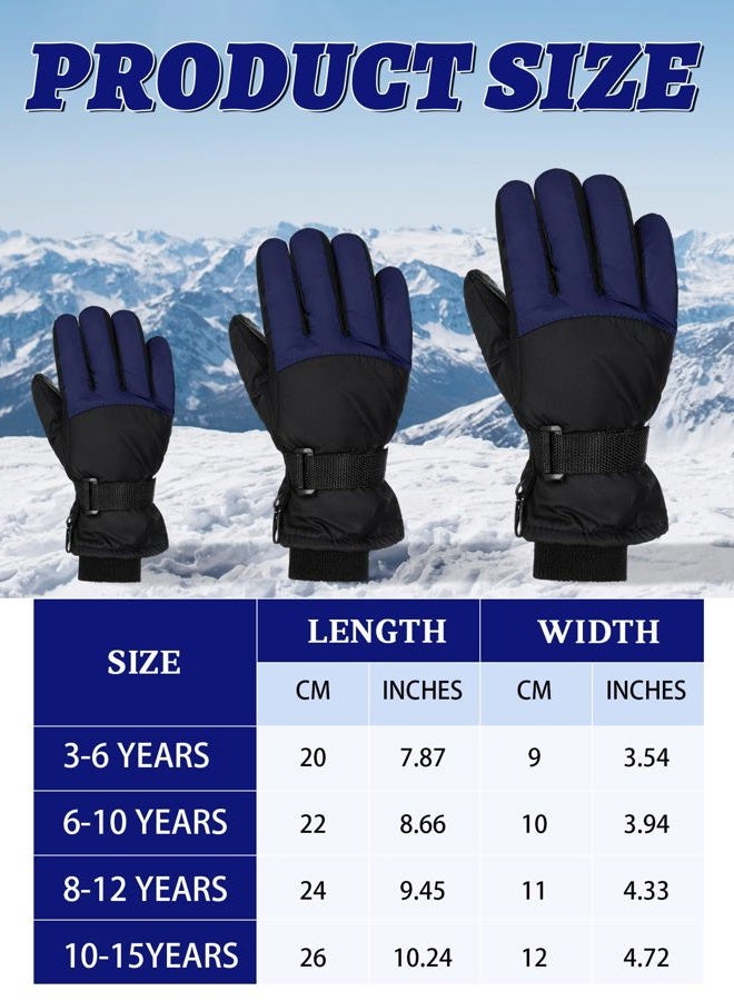 Bencailor 3 Pairs Kids Winter Gloves Waterproof Snow Ski Gloves Warm Windproof Adjustable Mittens for Boy Girl Outdoor(8-12 Years,Classic Blue, Gray, Dark Blue) - Image 3
