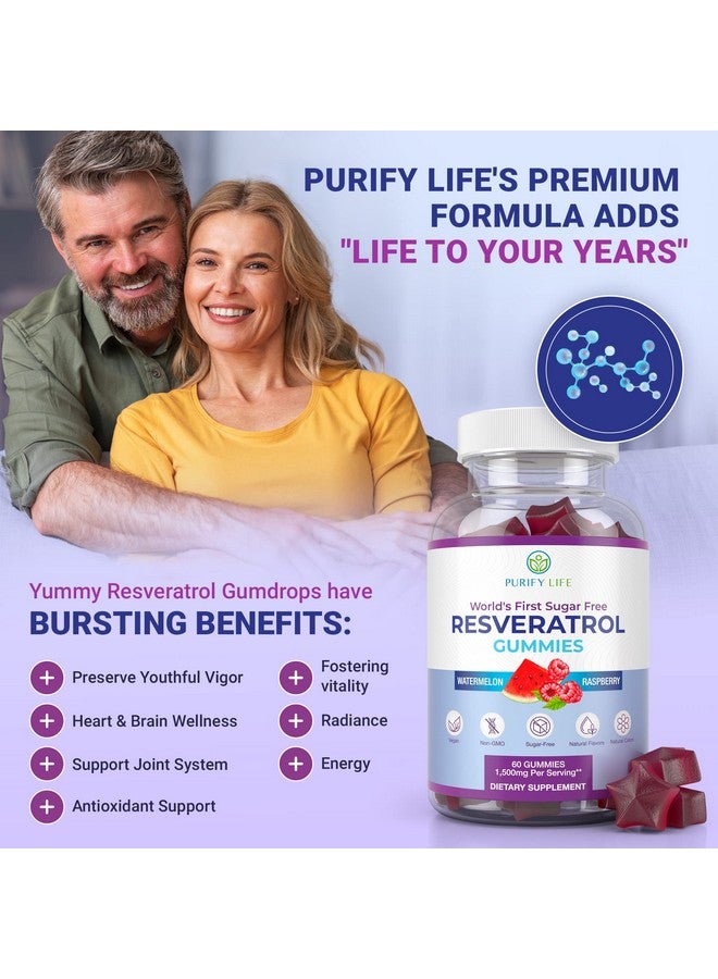 Purify Life جومي سكر خالي من الريسفيراترول قوي 1500 ملغ مكمل ريسفيراترول لدعم صحة الجهاز الهضمي والمناعة مكمل ريسفيراترول لدعم مضادات الأكسدة ومكافحة الشيخوخة وصحة القلب والدماغ 60 حبة - Image 5