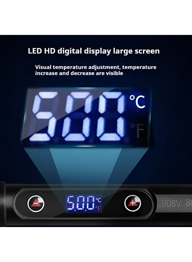 Kiboule 80W Adjustable Soldering Iron Set with LCD Display – Temperature Range 180-500°C, Includes Desoldering Pump, 5 Soldering Tips, and Soldering Iron Stand – Ideal for Electronic Repairs DIY Projects - Image 5