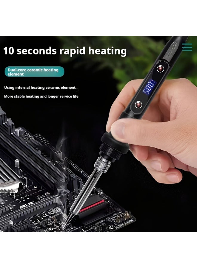 Kiboule 80W Adjustable Soldering Iron Set with LCD Display – Temperature Range 180-500°C, Includes Desoldering Pump, 5 Soldering Tips, and Soldering Iron Stand – Ideal for Electronic Repairs DIY Projects - Image 4