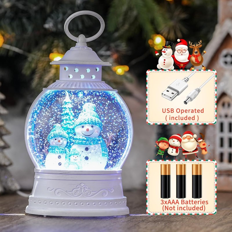 PestiLite Christmas Snowman Snow Globes, Snowman Family Musical Snow Globe Lantern with Timer, Lighted Christmas Decorations Indoor, USB or Battery Operated - Image 2