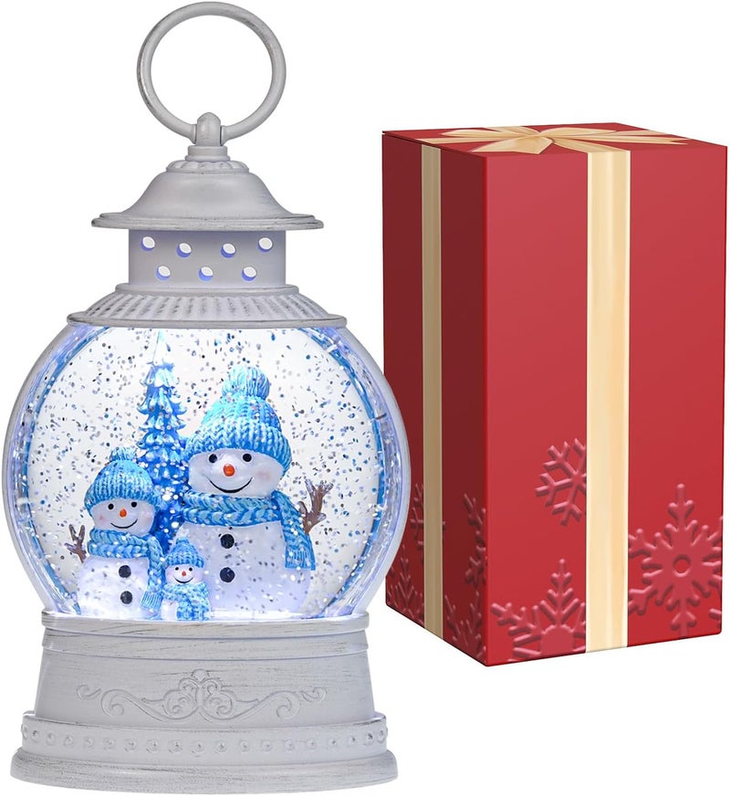 PestiLite Christmas Snowman Snow Globes, Snowman Family Musical Snow Globe Lantern with Timer, Lighted Christmas Decorations Indoor, USB or Battery Operated - Image 1