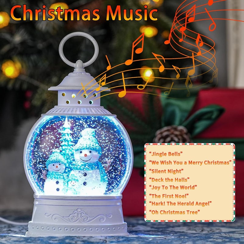 PestiLite Christmas Snowman Snow Globes, Snowman Family Musical Snow Globe Lantern with Timer, Lighted Christmas Decorations Indoor, USB or Battery Operated - Image 3