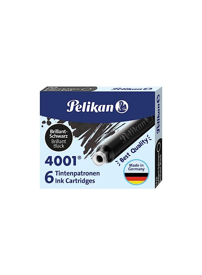 Pelikan خرطوشات حبر بيليكان 4001 TP/6 لأقلام الحبر، أسود لامع، 0.8 مل، عبوة 6 (301218) - Image 1