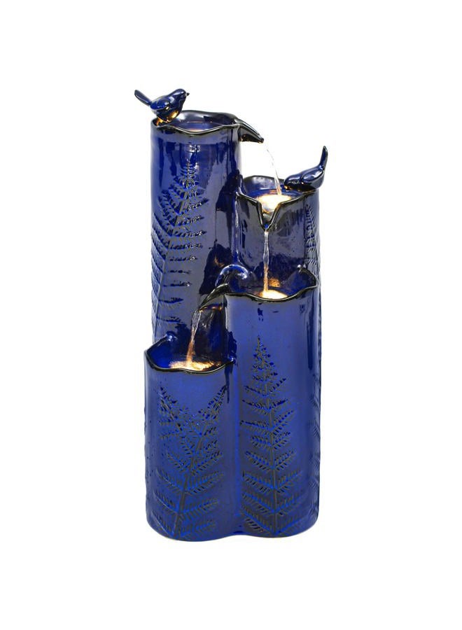 Autodaya 32" H Ceramic Outdoor Water Fountain with LED Lights, 4-Tier Vase Outdoor Fountain, Cobalt Blue Glaze, Embossed Fern Pattern, Cascading Waterfall for Tranquil Garden, Patio, or Porch - Image 2