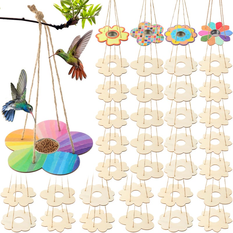 DoubleFill 24 Pack Bird Feeder Craft Kits for Kids Ages 3-8 Bird Feeder Craft Kits with Stainless Steel Bowls DIY Kids Crafts Wooden Art Painting Outdoor Bulk Toys for Children Valentines Crafts - Image 1