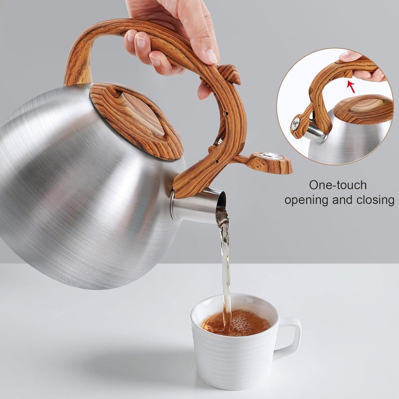 GGC Tea Kettle for Stove Top, 3.1QT/3L Whistling Tea Kettles for Boiling Water Coffee or Milk, Stainless Steel kettle Pot with Wood Parttern Handle for Home and Kitchen - Image 5