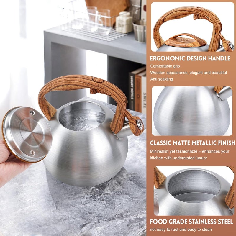 GGC Tea Kettle for Stove Top, 3.1QT/3L Whistling Tea Kettles for Boiling Water Coffee or Milk, Stainless Steel kettle Pot with Wood Parttern Handle for Home and Kitchen - Image 2