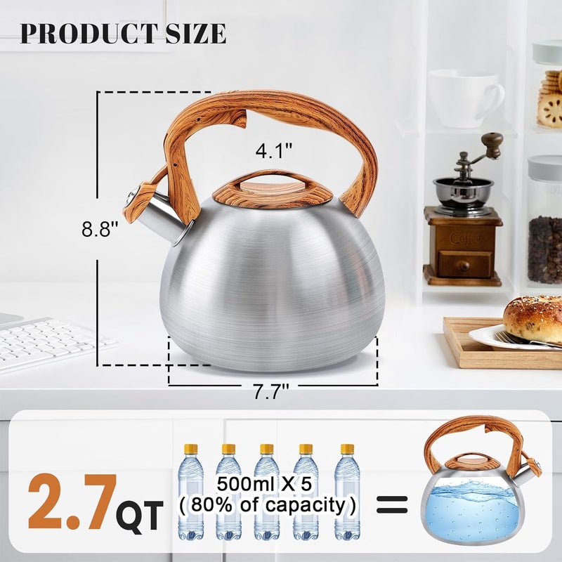 GGC Tea Kettle for Stove Top, 3.1QT/3L Whistling Tea Kettles for Boiling Water Coffee or Milk, Stainless Steel kettle Pot with Wood Parttern Handle for Home and Kitchen - Image 3