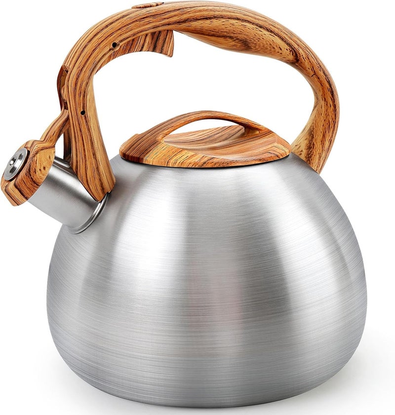 GGC Tea Kettle for Stove Top, 3.1QT/3L Whistling Tea Kettles for Boiling Water Coffee or Milk, Stainless Steel kettle Pot with Wood Parttern Handle for Home and Kitchen - Image 1