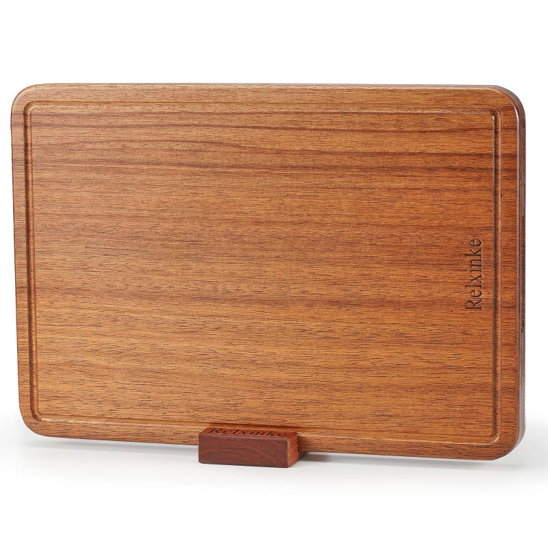 Relxinke Solid Teak Wood Cutting Board One Piece Non Glued Thick Crack Resistant Wooden Chopping Board with DeepJuice Grooves Built in Handles for Kitchen Meat Vegetables Chese 14 X 9.5 Inch - Image 1