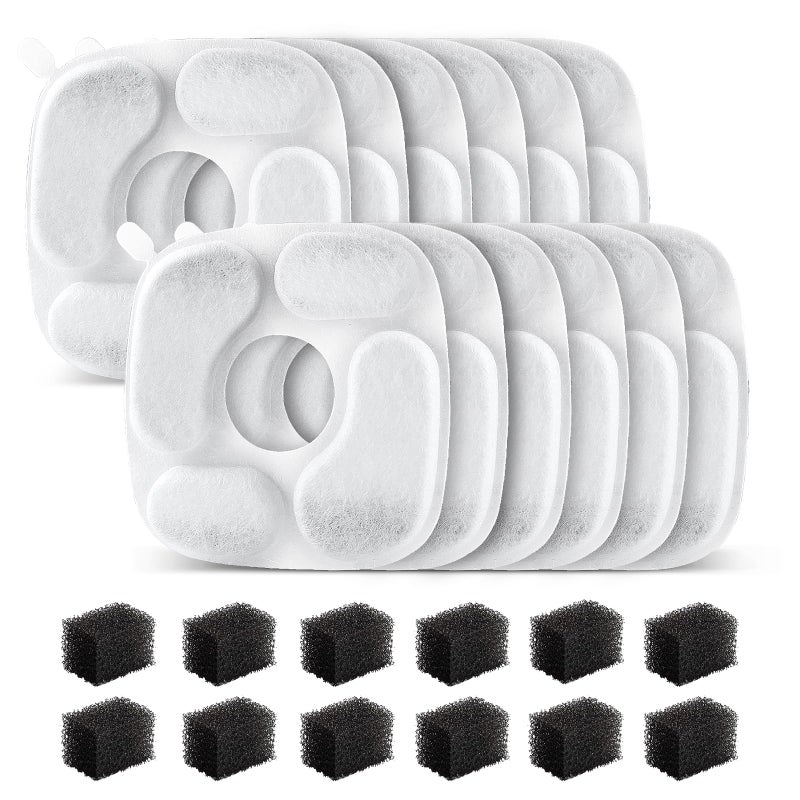MANFCAT 24 Pcs Cat Water Fountain Filter,12 Pack Filters & 12 Pack Pre-Filter Sponges, Compatible with 95oz/2.8L Pet Fountain - Image 1