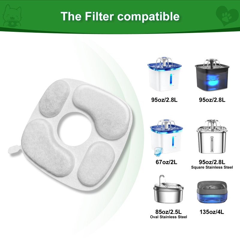 MANFCAT 24 Pcs Cat Water Fountain Filter,12 Pack Filters & 12 Pack Pre-Filter Sponges, Compatible with 95oz/2.8L Pet Fountain - Image 2