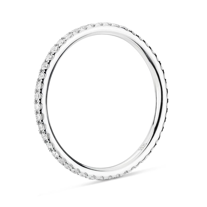 PAVOI Rhodium Plated 925 Sterling Silver Stackable CZ Ring for Women | Thin Band for Stacking | Simulated Diamond Eternity Wedding Band | Size 10 - Image 3