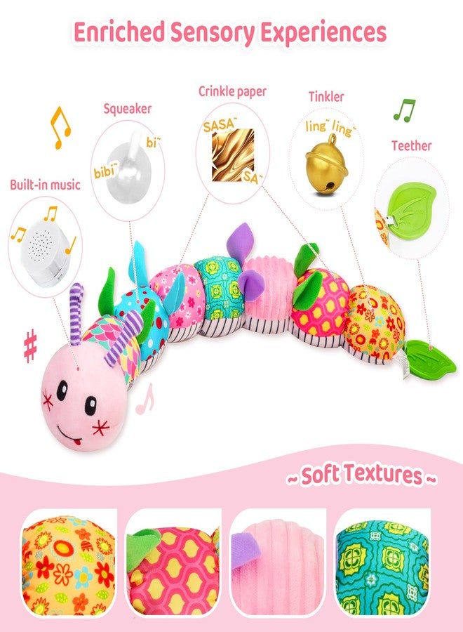 PADONISE Baby Toys 0-12 Months, Caterpillar Musical Plush Stuffed Toy for Infant, Animal Soft Rattle Sensory Toys with Teether for Tummy Time, Newborn Boy& Girl Shower Birthday Christmas Valentines Gift - Image 2