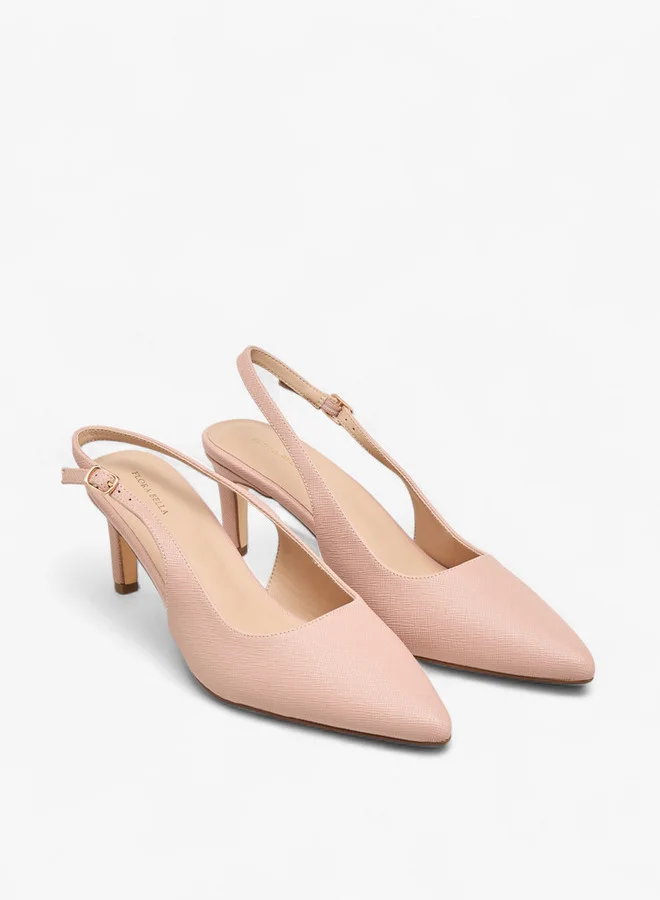 Flora Bella By Shoexpress Women's Textured Pointed-Toe Slingback Shoes with Flared Heels