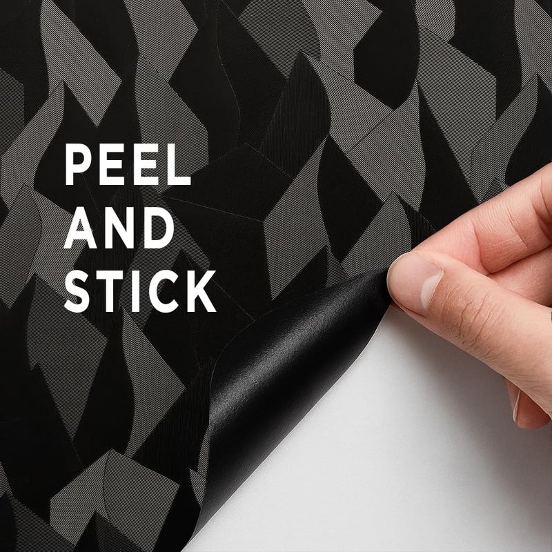 auxua Black Textured Peel and Stick Wallpaper 17" x 78.7"â€“ Easy to Use with Thickened Material and Strong Adhesive, Renterâ€‘Friendly Wall Paper with Subtle Reflective Camo Effect for Bedroom, Bathroom - Image 4