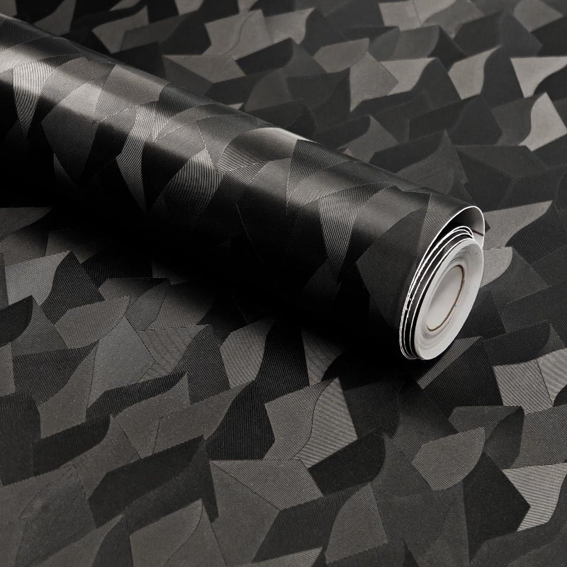 auxua Black Textured Peel and Stick Wallpaper 17" x 78.7"â€“ Easy to Use with Thickened Material and Strong Adhesive, Renterâ€‘Friendly Wall Paper with Subtle Reflective Camo Effect for Bedroom, Bathroom - Image 1