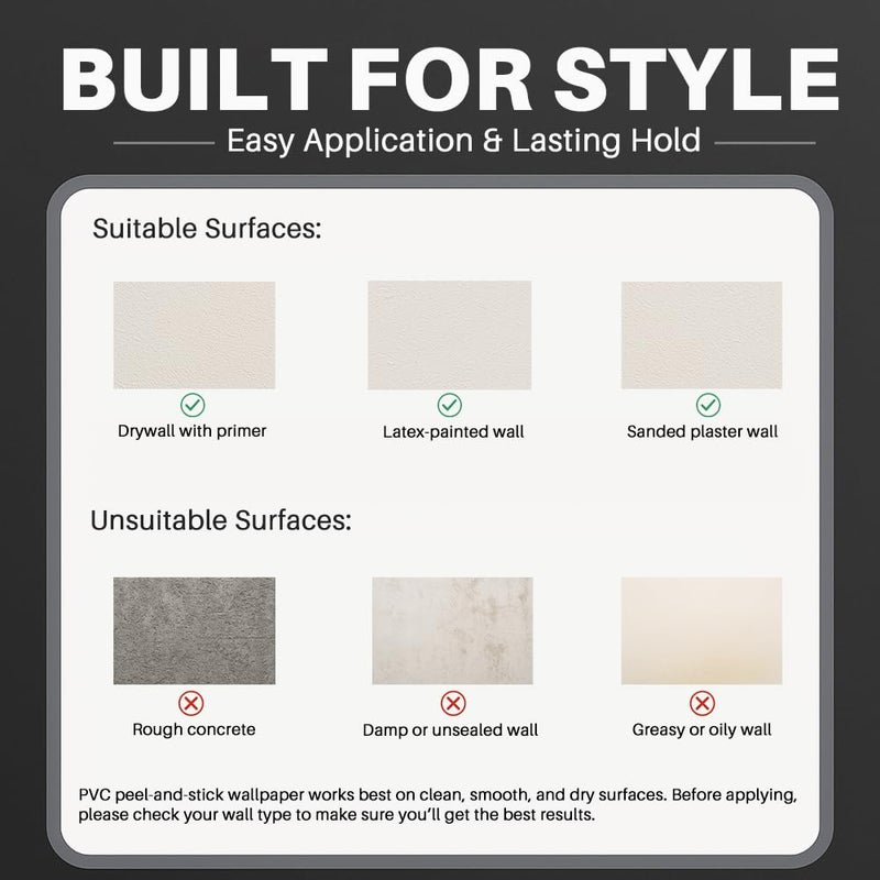 auxua Black Textured Peel and Stick Wallpaper 17" x 78.7"â€“ Easy to Use with Thickened Material and Strong Adhesive, Renterâ€‘Friendly Wall Paper with Subtle Reflective Camo Effect for Bedroom, Bathroom - Image 5