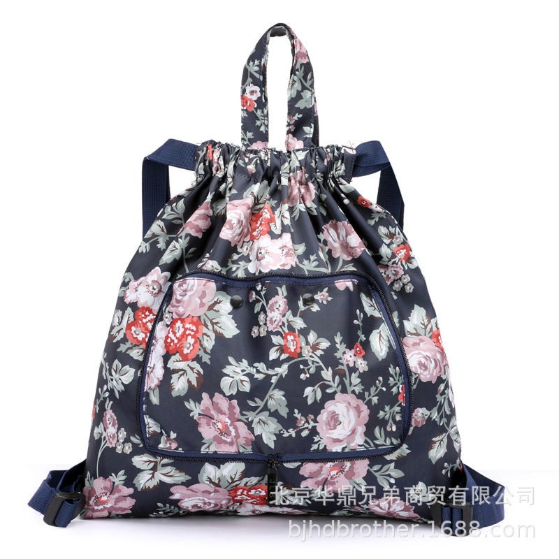 Oxford Cloth Lined Foldable Shopping Bag Drawstring Backpack Cartoon Grocery Bag Drawstring Tote Bag Home Storage - Image 1