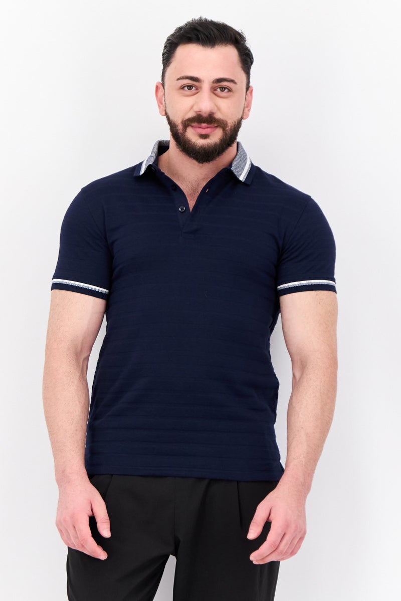 Peter Werth قميص بولو بأكمام قصيرة بتصميم عادي للرجال، كحلي داكن - Image 1